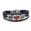 Pulseira de Couro Trançado com Tema de Anime, Pulseira Multicamadas de Couro Bovino Vintage, Acessório de Mão com Emblema Bidimensional, Joias Transfronteiriças