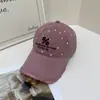 Boné de Baseball Color Block com Bordado de Letras Desgastado para Mulheres, Moda Americana Versátil para Primavera e Verão Que Faz o Rosto Parecer Menor