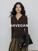 Camiseta Interior de Manga Larga de Lana Havegan/Tencel para Mujer Estilo Nuevo 2026 Cuello Mao Ajuste Ceñido Elástica