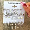 Nuevos Pendientes Semicírculo Europeos y Americanos, Set Creativo de Pendientes de Aro de Perla de Imitación Retro, 9 Pares de Joyería