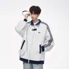 Jaqueta Baseball com Três Listras Masculina Inverno Nova Marca de Moda Americana Jovem College Solta Esportiva Jaqueta de Veludo