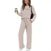Traje de Mujer Europeo y Americano Transfronterizo Nuevo Otoño 2025 Top de Manga Larga con Cuello Redondo Pantalón Casual de Cintura Elástica Pantalón de Pierna Ancha
