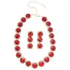 Set de Aretes y Collar de Zirconia Roja en Forma de Gota de Agua Transfronterizo Europeo y Americano, Cadena para Clavícula de Lujo Ligero de Nicho, Set de Joyería de Alta Gama