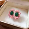 Brincos de Vidro Flor Oval Agulha de Prata Clipe de Orelha Nicho Brincos de Alta Qualidade Doce Elegante Moda Brincos para o Dia a Dia Mulheres