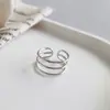 736 Corea del Sur plata S925 plata de ley moda simple tres líneas liso anillo abierto anillo