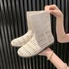 Sandalias Nuevas Primavera y Verano 2025 Piel Sintética Agujero Botas de Media Caña Tacón Medio Tacón Grueso Talla Grande Botas para Mujer Sandalias Caladas Dropshipping