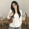 Enviado: Camisa elegante de renda com cadarço para afinar a cintura e mangas compridas para mulheres, top curto estilo francês, outono 18557