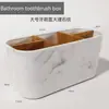 Porta-Canetas de Mesa Barril de Armazenamento de Plástico Bambu Papelaria Suporte de Encaixe Deck Armazenamento de Pincéis de Maquiagem Caixa de Armazenamento de Escova de Dentes e Pasta de Dentes