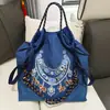 Bolsa de Compras Ecológica Bordada Estilo Japonês Bolsa Impermeável de Lona de Nylon Bolsa Transversal Feminina Bolsa de Lona de Grande Capacidade