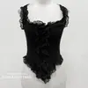 Camisola Puro Desejo Feminina Verão Chic Francês Renda Bonita Top Curto Doce Garota Quente Sem Mangas para Roupa Externa