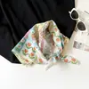 Pañuelo de Seda Floral Artístico y Fresco, Pañuelo Cuadrado Pequeño para el Cuello, Estilo Coreano, 58cm, Pañuelo de Seda 100% Algodón, Tacto de Alta Gama, Cinta para el Cabello, Pañuelo Decorativo para el Cuello