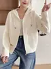 Elegante Cárdigan de Punto con Capucha de Color Sólido, Doble Cara de Lana, Nuevo Estilo Otoño/Invierno 2026, Suéter Abrigo Casual para Mujer