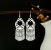 Pendientes Miao Étnicos de Borla Larga Estilo Nuevo, Pendientes Exagerados de Declaración de Moda Estilo Étnico de Plata Miao de Lujo Ligero