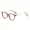 Óculos Redondos em Titânio Puro Cor Chá Frio com Textura Natural, Óculos com Armação de Acetato Ultraleve para Homens e Mulheres, Adequados para Lentes de Grau