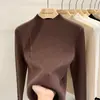 Suéter Feminino Outono e Inverno Roupa de Baixo 2024 Novo Estilo Estilo Estrangeiro Chique Top Slim de Fundo Alto Camisa de Malha para Usar por Baixo