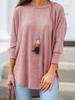 Deseo Amazon Venta Caliente Otoño Camiseta Casual Holgada Cuello Redondo Manga de Siete Puntos Dobladillo Irregular Color Sólido