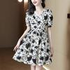 Vestido Floral de Chifón con Pintura de Tinta para Mujer Verano Petite Mamá Falda Corta para Cubrir el Vientre y Look Adelgazante Falda