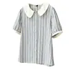 Camisa de Manga Corta a Rayas de Colores con Cuello de Muñeca Adelgazante Nueva de Verano 2026 para Mujeres de Tallas Grandes 0074