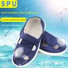 Sapatos antiestáticos diretos da fábrica Sapatos de PU com quatro ilhós Sapatos de lona com sola macia em PU Sapatos brancos azuis respiráveis com quatro furos sem poeira