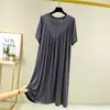 Vestido Solto de Modal para Mulheres, Estilo Fino de Verão com Barra Larga, Camisola Plus Size, Saia Plissada Evasê para Roupa Externa