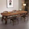 Mesa y sillas de comedor de madera maciza retro, juego simple moderno para comedor del hogar, mesa para comer, banco de trabajo para apartamento pequeño, escritorio largo
