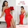 Bata de Noche de Estilo de Comercio Exterior con Lentejuelas Multicolor y Volantes, Dobladillo Irregular, Malla Transparente, Vestido Largo Sexy con Abertura Alta 886