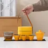 Juego de té de viaje para regalo de empresa, taza exprés, una tetera, tres tazas, tazón portátil con tapa, juego pequeño para exteriores, traje de Kung Fu de alta gama