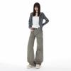 2025 Novo Estilo Americano Garota Picante Multibolsos Versátil Flare Slim-Fit Elegante Calça Longa Branca e Cinza Regular