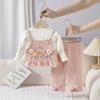 Nuevo Traje de Tres Piezas Estéreo Flor Niños Estilo Otoño Camiseta Interior para Bebé Traje con Tirantes Ropa Infantil de Dibujos Animados