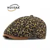 Boné Forward Estampa de Leopardo Retrô Americano para Mulheres, Boné de Baseball Tendência Estilo de Rua com Seis Painéis, Boina Casual Pintor Retrô Britânica