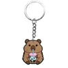 Chaveiro de Metal com Pingente de Animal Série Chá de Leite Desenho Animado, Pingente de Borracha Macia PVC, Pequeno Presente