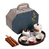 Juego de té de viaje estilo antiguo, juego completo, cerámica, portátil para uso en exteriores, incluye bandeja de té y lata de té, perfecto como regalo o recuerdo
