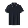 Camisa Polo de Seda Stretch Mesclada 220g 40s Camiseta com Gola Contrastante Camisa Business Cultural Estampa Bordada Logo