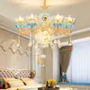Candelabro de Cristal de Lujo Europeo Cheongsam Cerámica Candelabro para Sala de Estar Cálido y Romántico Luz para Habitación de Princesa Dormitorio