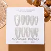 T877 Laço Brilhante Amêndoa Curta Espelho Prata Branco Luz Luxo Pintado à Mão Fio de Prata Olho de Gato Unhas Vestíveis Adesivos de Nail Art