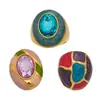 Anillo de Acero Inoxidable con Piedra de Vidrio Incrustada y Esmalte Vintage, Anillo para Dedo Índice de Bloques de Color Lujosos y Hermosos