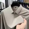 Popular Camisa de Manga Larga para Hombre de Primavera y Otoño, Color Sólido, con 2% de Seda, Camisa sin Costuras para Hombres Jóvenes y de Edad Media, Modelo de Alta Venta