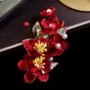 Nuevo y exquisito accesorio para el cabello floral de estilo antiguo, tocado rojo de estilo antiguo, juguetón, lindo, adorno para el cabello de estilo dulce, pinza para el cabello