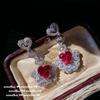 Collar de gema de rosa de Damasco sonriente con flores vintage chapado en oro de 18 quilates pendientes de circonita de amor