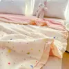 Colcha de verão de gaze de camada dupla 100% algodão com estampa de renda francesa estilo coreano para mães e bebês, colcha de verão refrescante estilo princesa e fresca