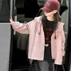 Jaqueta corta-vento rosa para meninas 2026 nova jaqueta externa com capuz estilosa para crianças maiores, casaco moderno de manga longa