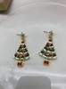 ¡Accesorios Navideños! Nuevos Pendientes de Árbol de Navidad con Tachuelas de Diamante de Estilo Europeo y Americano Transfronterizos para Mujer, Diseño Creativo, Pendientes Navideños Coloridos
