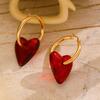 Aretes Europeos y Americanos Rojos Tridimensionales de Amor Grande con Aro Grande Diseño Exagerado Aretes de Moda Anillo de Oreja Dorado de Corazón de Durazno Mujeres