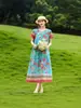 Elegante y moderno vestido de noche de algodón y seda de verano nuevo para madres de mediana edad y mayores, elegante vestido casual holgado para el hogar para mujer