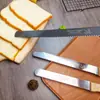 Cuchillo para Pan de Acero Inoxidable con Mango de Roble, Cuchillo Dentado para Rebanar, Herramienta para Cortar Baguette, Pastel, Sándwich