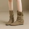 Botas Melaleuca Empilhadas com Aumento de Altura Oculto Botas Curtas para Mulheres Outono/Inverno 2026 Novas Botas de Cano Médio Uso Duplo Botas de Cowboy Ocidentais Tendência