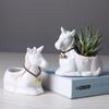 Suministro Transfronterizo Jardinería Maceta Pequeña de Porcelana Blanca Simple de Dibujos Animados Cerámica Creativa Unicornio Escritorio Juego de Flores en Maceta
