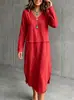 Moda Femenina Otoño 2026 Transfronteriza Europea y Americana Color Sólido Borde Deshilachado Patchwork Cuello en V Holgado Casual Vestido de Manga Larga para Mujer