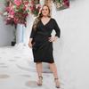 Ropa de Mujer Talla Grande Transfronteriza Vestido Casual de Vacaciones de Color Sólido Talla Grande Tirantes Vacaciones Cuello en V Vestido Midi