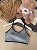 Top Tubo Alça Halter para Menina Estilosa, Camisole Xadrez Doce para Menina, Seios Pequenos, Anti-Exposição, Costas Bonitas, Top Básico para Praia, Verão
